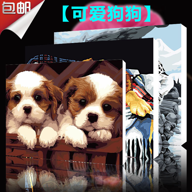 diy digital oil painting 30-40 living-room bedroom house animals abstract two puppies 40 * 50 cute friends