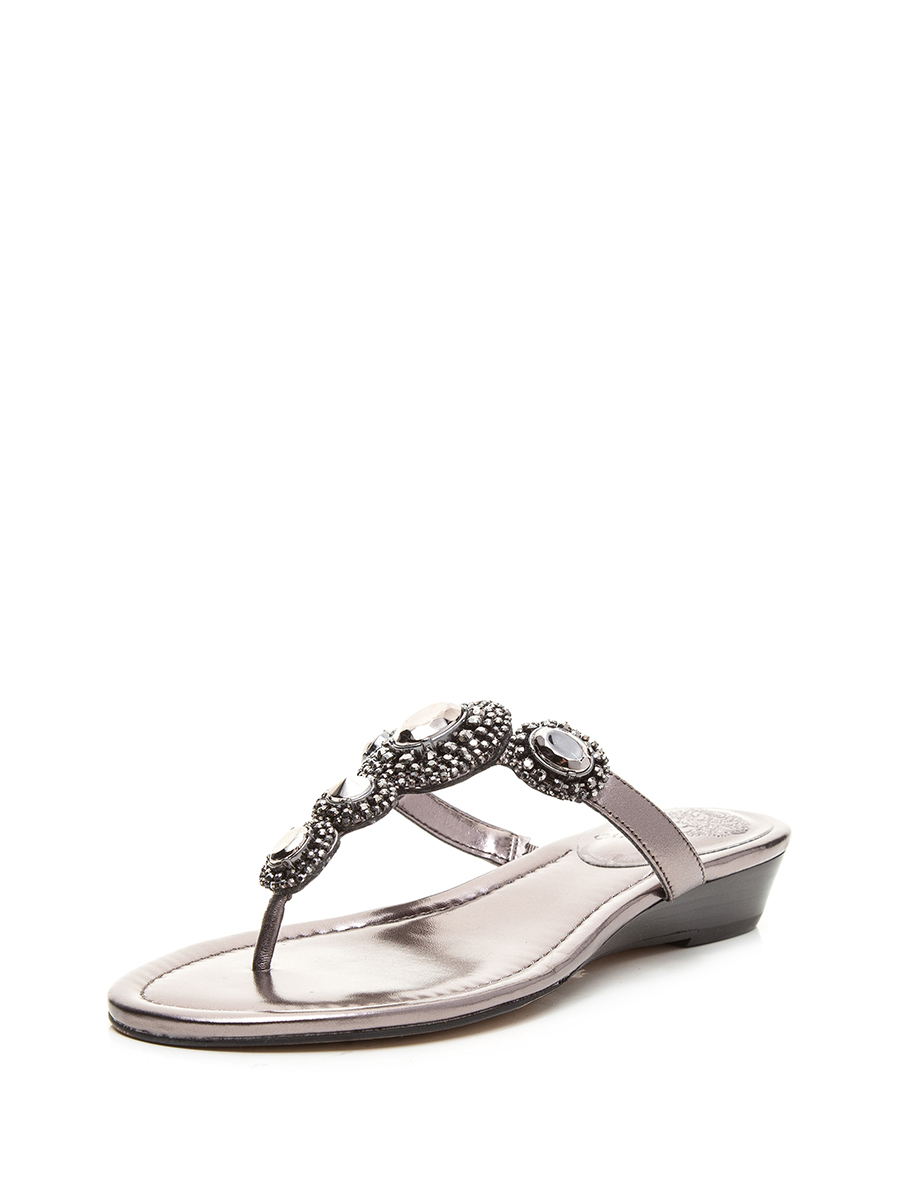 VINCE CAMUTO 银灰色仿宝石装饰夹脚坡跟凉拖