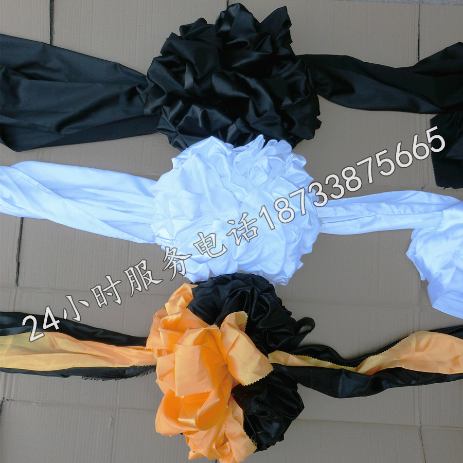 4m Lingtang black flower car flower hand letter satin Lingtang black flower white funeral supplies Lingtang layout big black flower