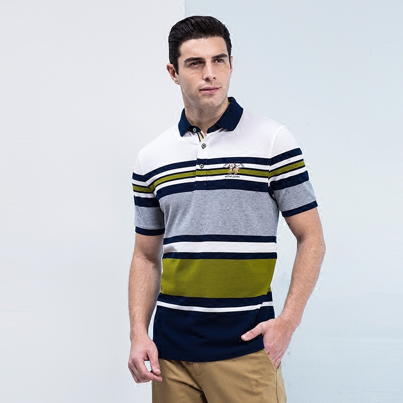 Yatao polo polo bông mùa hè ngắn tay áo sơ mi nam hit-and-run sọc t-shirt của nam giới trung niên và thanh niên kinh doanh bình thường T-shirt