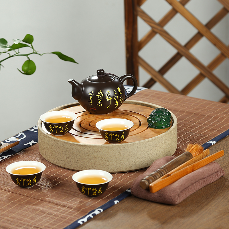 Circular tray tea set small dry bamboo ceramic plate kung fu tea tea set coarse pottery tea tray was Japanese sea