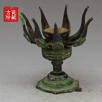 Pure copper antique brass gilt lotus lamp ornaments Pure copper antique collection Buddha lamp holder craft gift