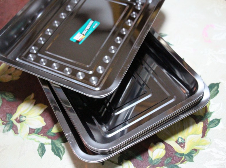 Deepen thickened stainless steel square pan flat bottom rectangular debatable barbecue deep disc Dish Tray dish Water dumplings