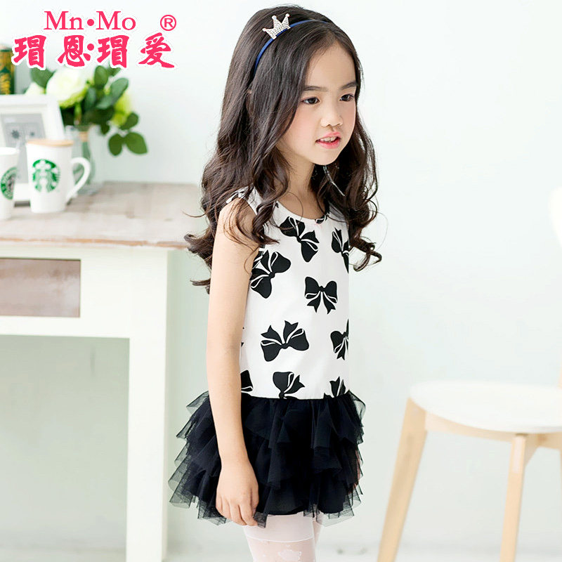 瑁恩瑁爱夏季新款女童无袖连衣裙韩版童装儿童背心裙子蕾丝公主裙