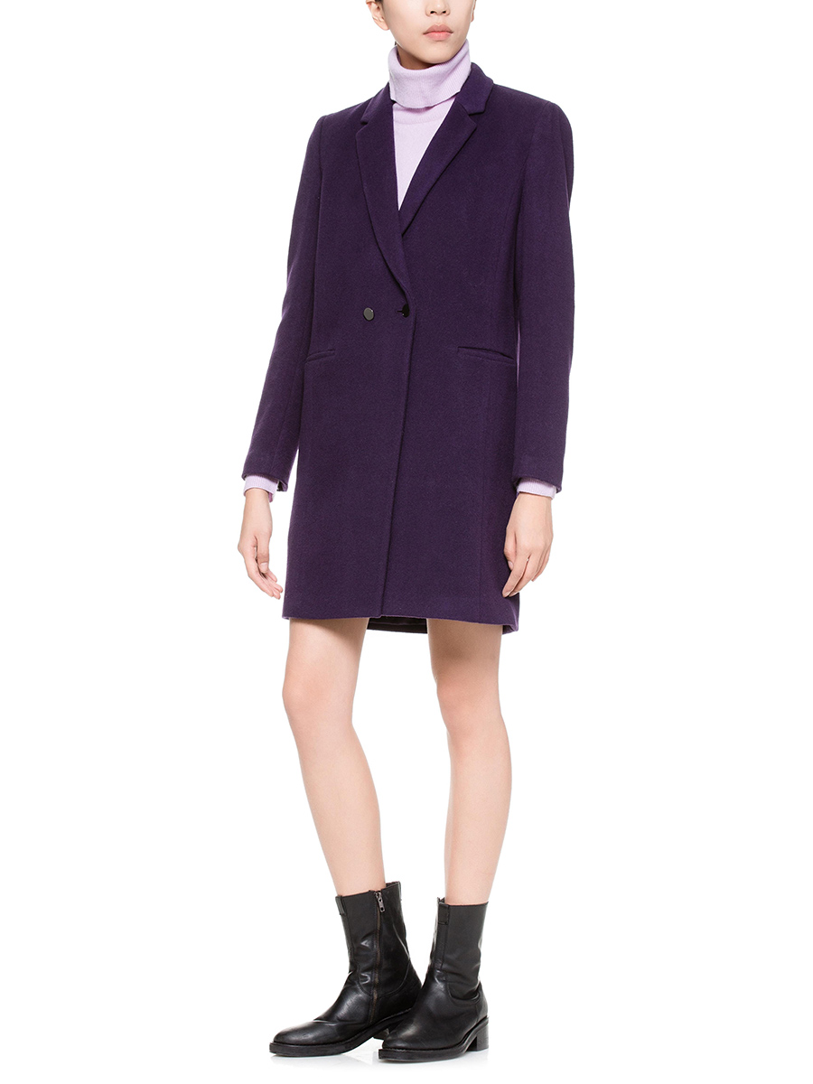EQ:IQ 紫色羊毛双排扣开襟外套