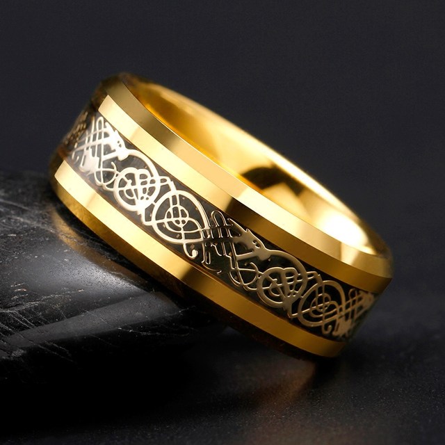 Jinlong trendy's index fingers opener beer ring men's black gold inlaid 18K gold plated middle finger cold style ຜູ້ອາວຸໂສ