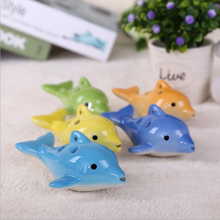 Professional supply of traditional craft fine glazed ceramic dolphins 6 holes ceramic flute playing instrument special price