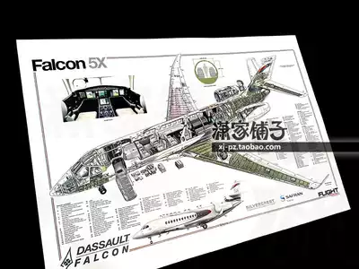 France Dasso FALCON business aircraft FALCON 5X section View FALCON 5X craft picture poster decoration painting
