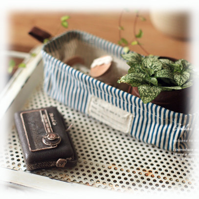 ZAKKA Ocean Wind Blue and White Vertical Striped Canvas Double Ear Rectangular Storage Bag Chopsticks Box Pencil Case