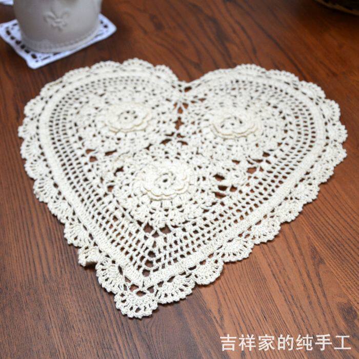 Manual Hook Flower Heart-shaped Table Mat DIY hugging Z Department Wind Mori Faculty Solid Flowers Hollowed-out Wedding Decoration Cushion 7 Color