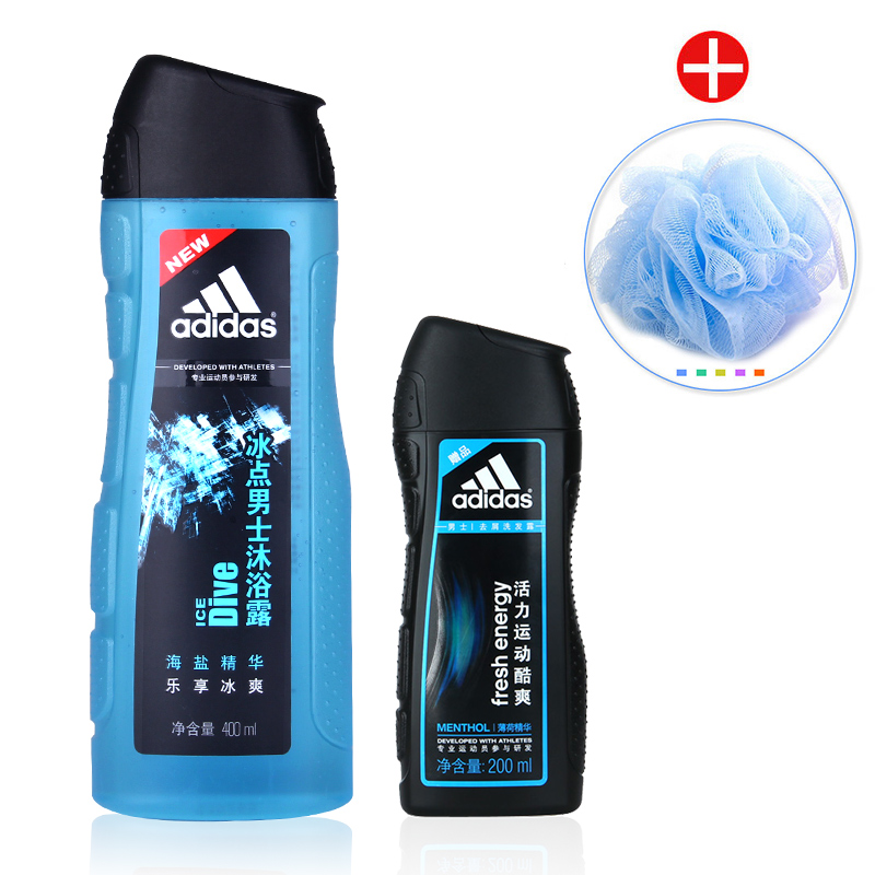 阿迪达斯冰点男士沐浴露400ml +运动酷爽去屑洗发露200ml组合套装