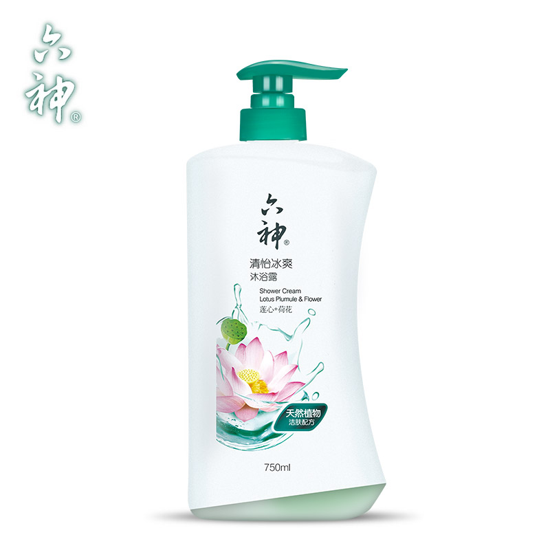 上海家化六神清怡冰爽沐浴露莲心+荷花750ml天然植物洁肤配方