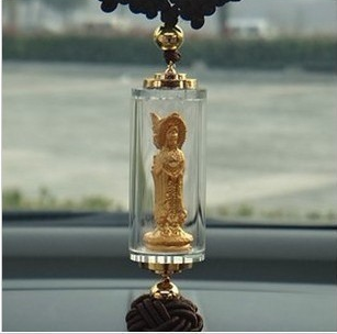 三面立体观音镀金水晶车挂件汽车饰品车内挂饰汽车挂件汽车摆件