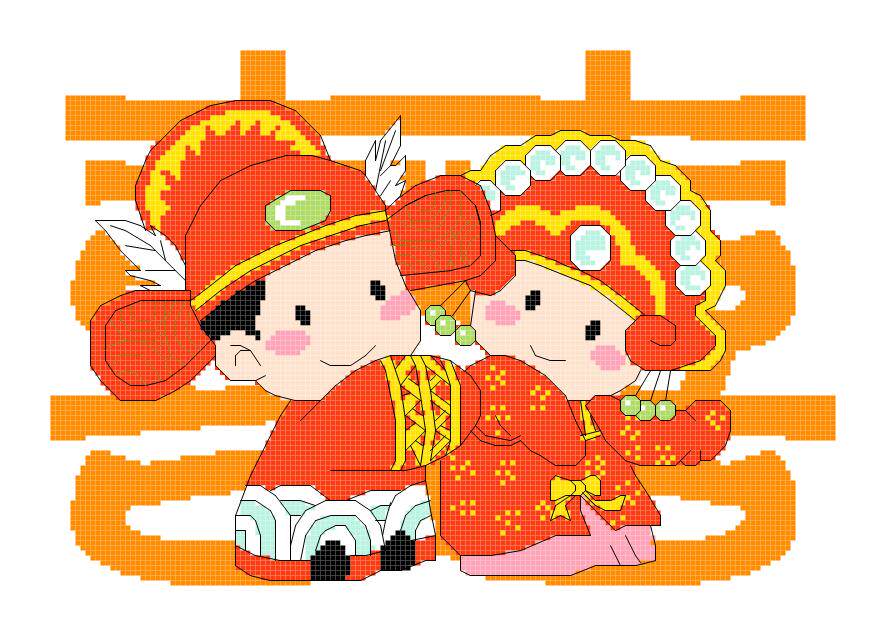 Cross embroidered electronic drawings 3256 Shuangxi 41 Wedding Festive Happy 157W* 107H10 Color PAT source files