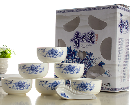 Cutlery batch ceramic bowls suit 6 bowls 6 spoons of bone porcelain green flower porcelain Porcelain Gift Set Sets Bowls and gifts Custom Inlogo