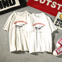 Couple whale summer hipster print casual half sleeve T Japanese retro tide brand mens short sleeve t-shirt