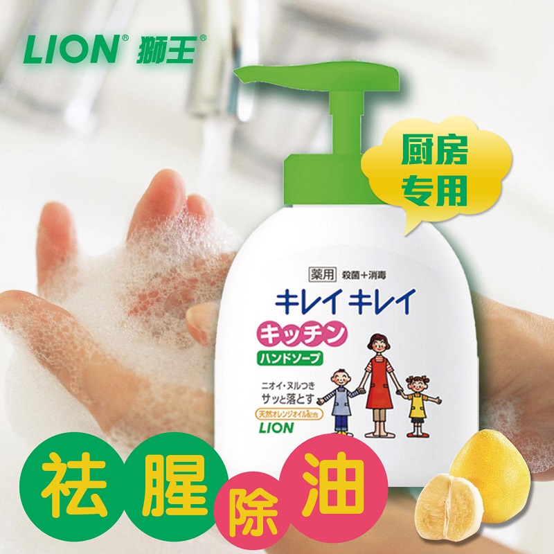 狮王泡沫去腥洗手液250ml(柑橘香)日本进口抑菌去油污渍厨房专用