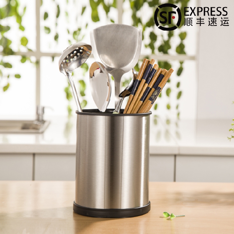 Imported 304 stainless steel rotating chopstick barrel chopstick cage hanging chopstick box Double chopstick holder Chopstick basket tableware storage drain