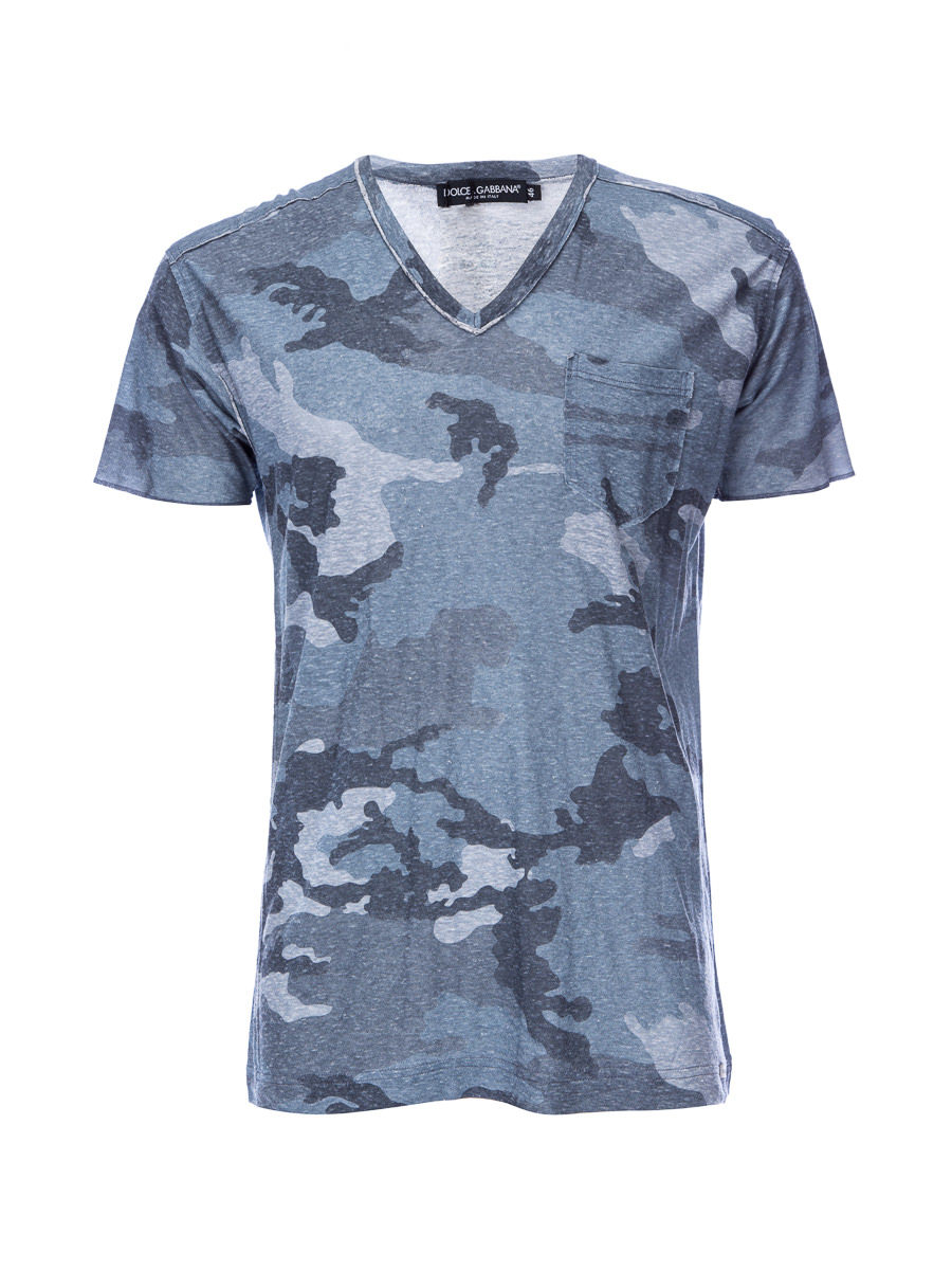 Dolce&Gabbana 蓝色迷彩饰贴袋V领T恤
