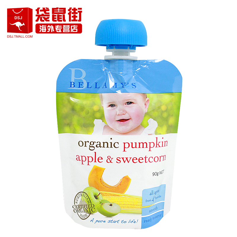 澳洲直邮Bellamys贝拉米婴儿营养辅食有机南瓜苹果玉米泥4月+