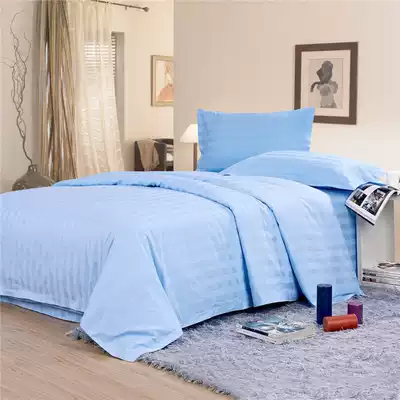 Sheet Single Double Cotton Sky Blue Satin Bar College Student Dormitory Blue Satin Strip quilt cover Pillow Case 3 Piece Set