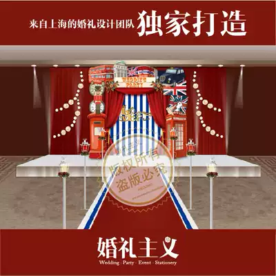 Wedding 3D renderings design wedding stage logo inkjet background design red and blue English wedding