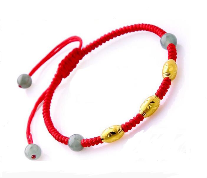 Year of Life k gold transfer beads Red rope anklet Men and women lucky evil gold plated red rope braided foot rope women