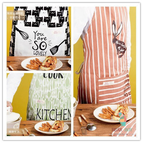 Kitchen apron Taiwan BEAR BOY creative Nordic cotton oil-proof women's work clothes cute cooking home waist