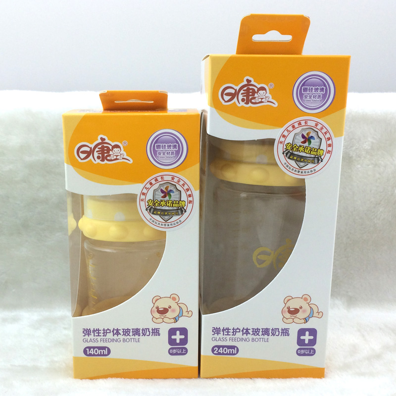 日康 硼硅玻璃宽口奶瓶RK-3101/02 十字孔奶嘴防爆防摔140/240ML