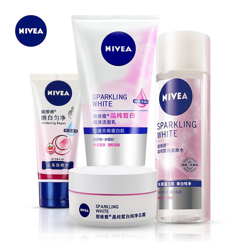 Nivea/妮维雅晶纯皙白系列美白套装洁面+水+日霜+手霜