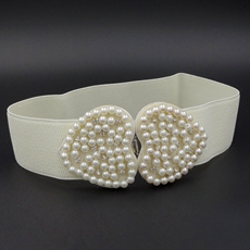 Ремень 心形珍珠松紧腰封女士加宽对勾扣腰带女款弹力装饰皮带连衣裙配饰