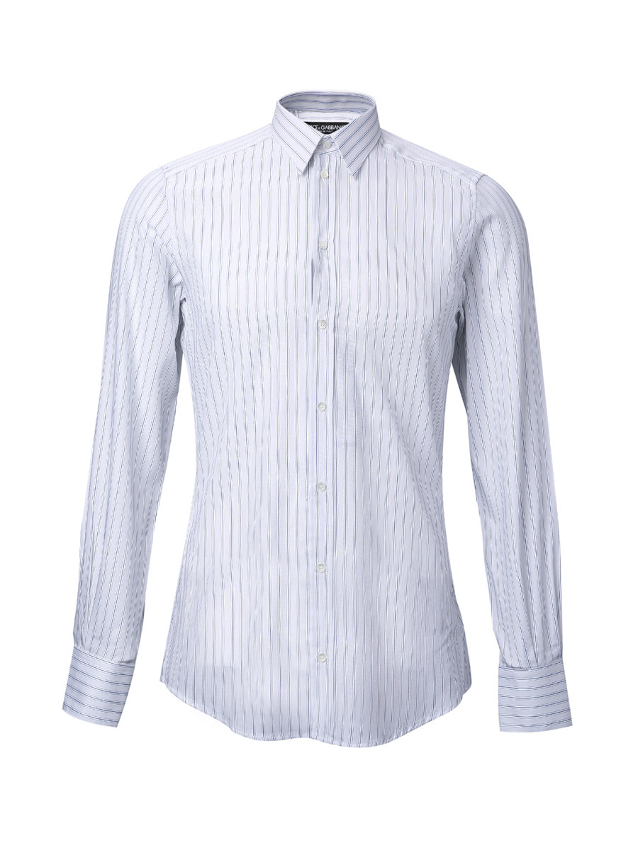 Dolce&Gabbana 白色条纹八角领长袖衬衫