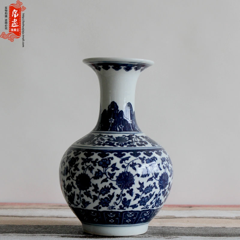 Jingdezhen ceramic blue and white porcelain vase furnishing articles antique bound branch lotus home sitting room desktop flower arranging water raise small expressions using