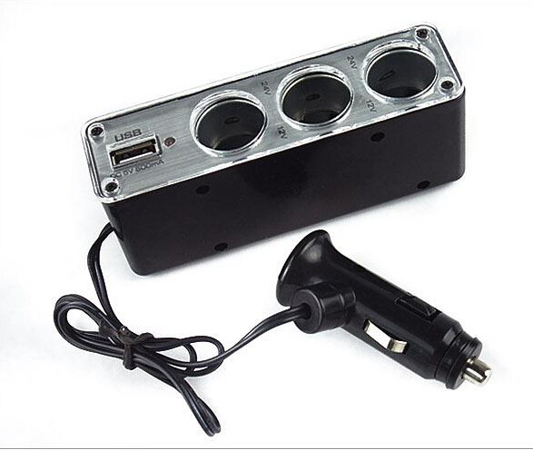 Car 10% Three-point cigarette lighter one-drag three-belt USB charging 12V Auto distribution converter Wholesale