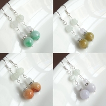The beauty of the ancient rhyme natural jadeite A goods to welcome the rich and rich the Jade eardrops S990 Sterling Silver anti-allergic ear hook