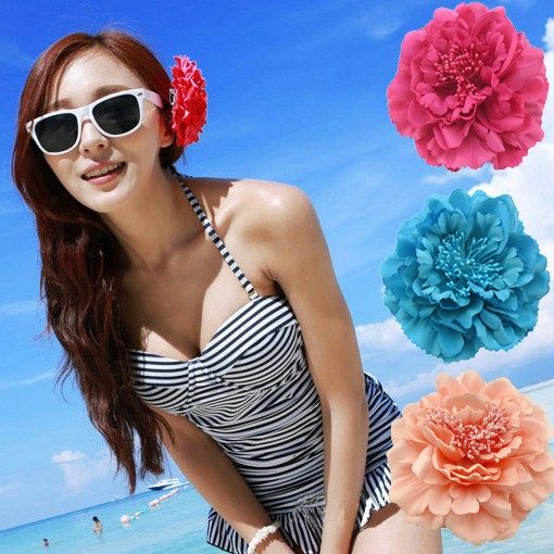 New beach accessories hair clips Hair accessories hat flowers Seaside holiday big flower head flower head decoration wool cloth peony flowers
