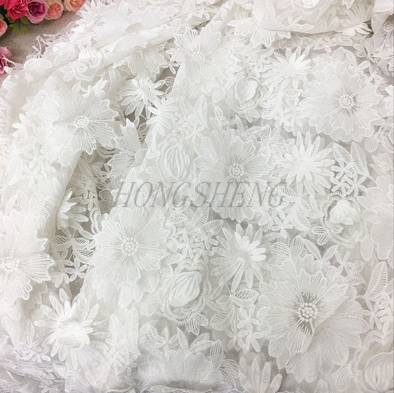 High End 3D Solid Flowers Sunflower Water Soluble Paste Lace Advanced Custom Fabric Wedding Dresses Fabric Embroidered Water
