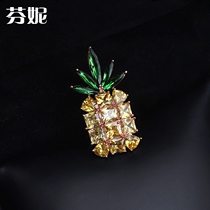 Korean version of mini pineapple Joker blouse womens shirt small collar pin button suit large high grade zircon corsage sweater brooch