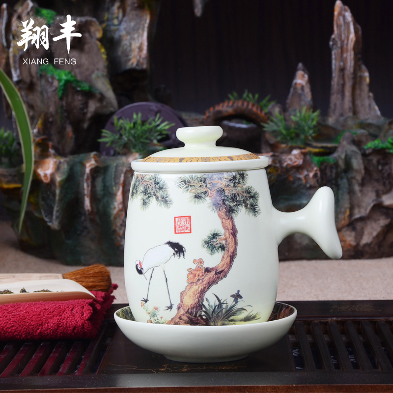 Xiang feng ceramic four - piece personal office up filter cup with cover cups tea cup