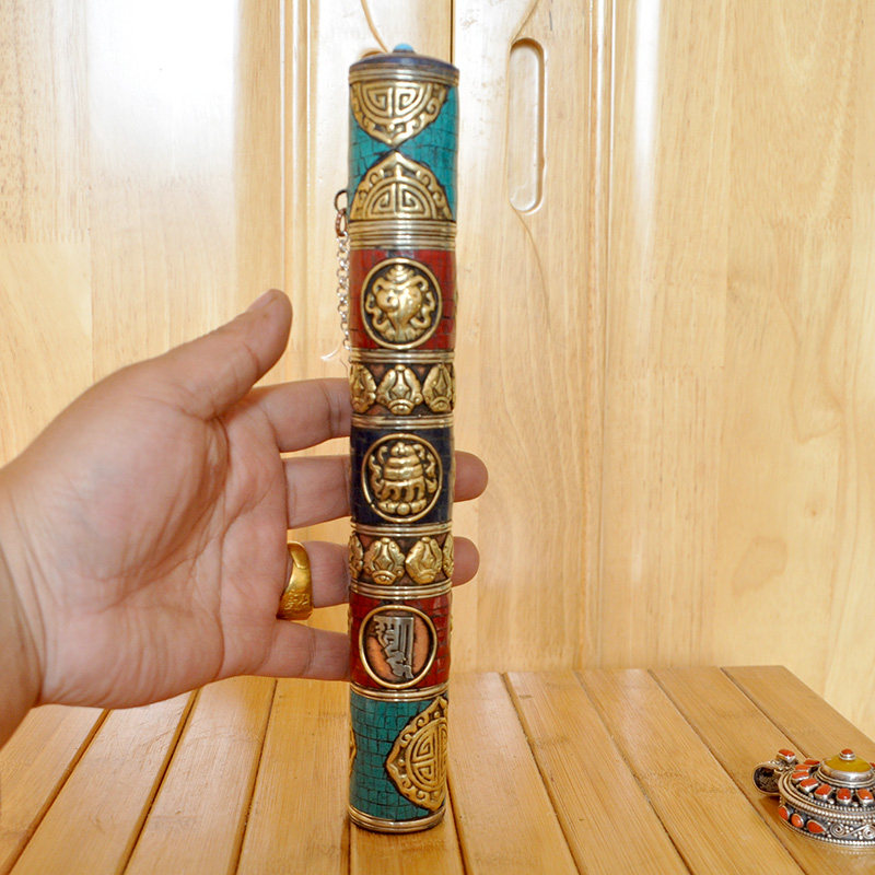 Nepal pure hand - made bronze - bronze fragrance with turquoise pure copper frame - cm length of 26 cm