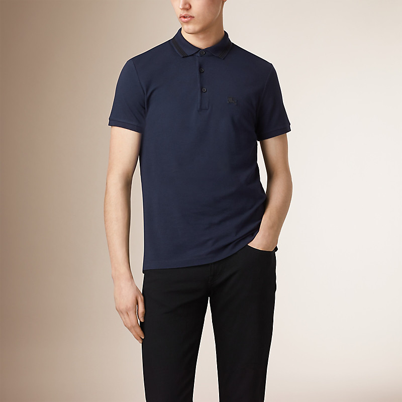 BURBERRY/博柏利棱纹镶边丝棉混纺 Polo 衫 39746421