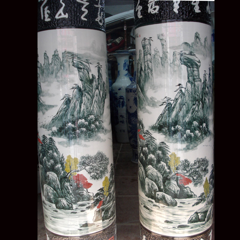 Engraved words hand - made scenery quiver straight landing big big vase vase hall jingdezhen enterprise culture