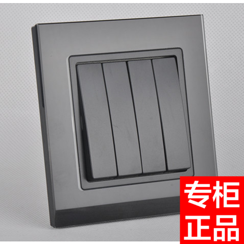 Type 86 wall switch panel S12 black tempered glass four open double 4 four-four open double cut switch