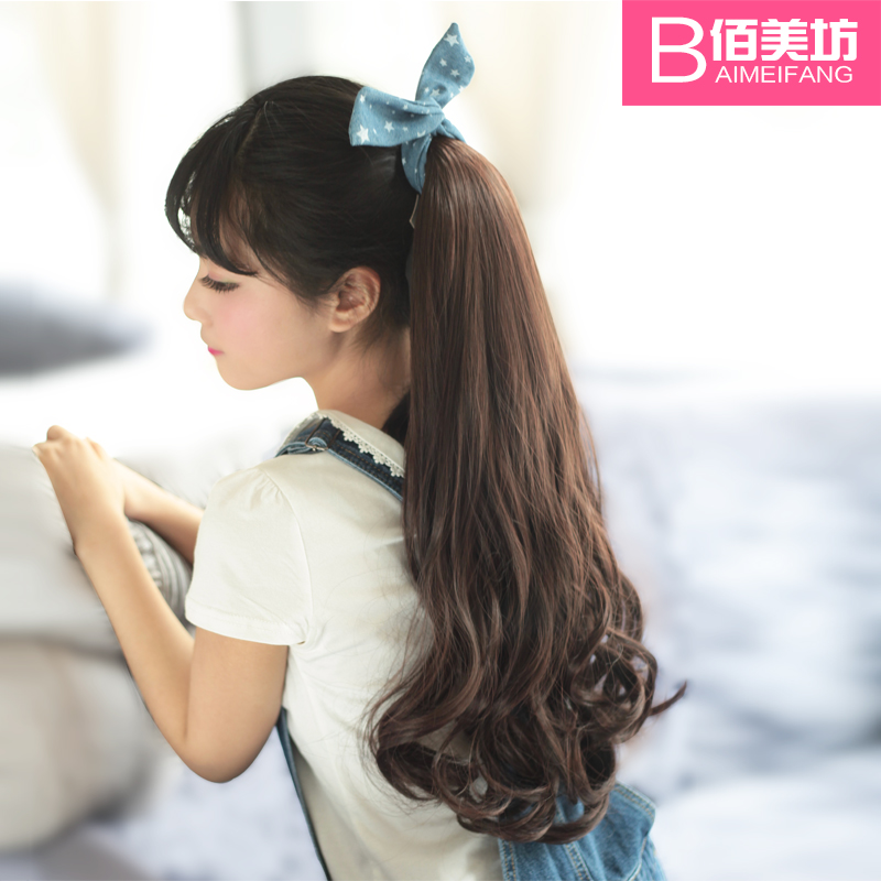 佰美坊女士假发马尾短款长卷发女 头绳发绳扎假马尾扣逼真假发片