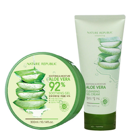 Nature Republic自然乐园芦荟卸妆洗面奶保湿洁面乳 芦荟胶2件套