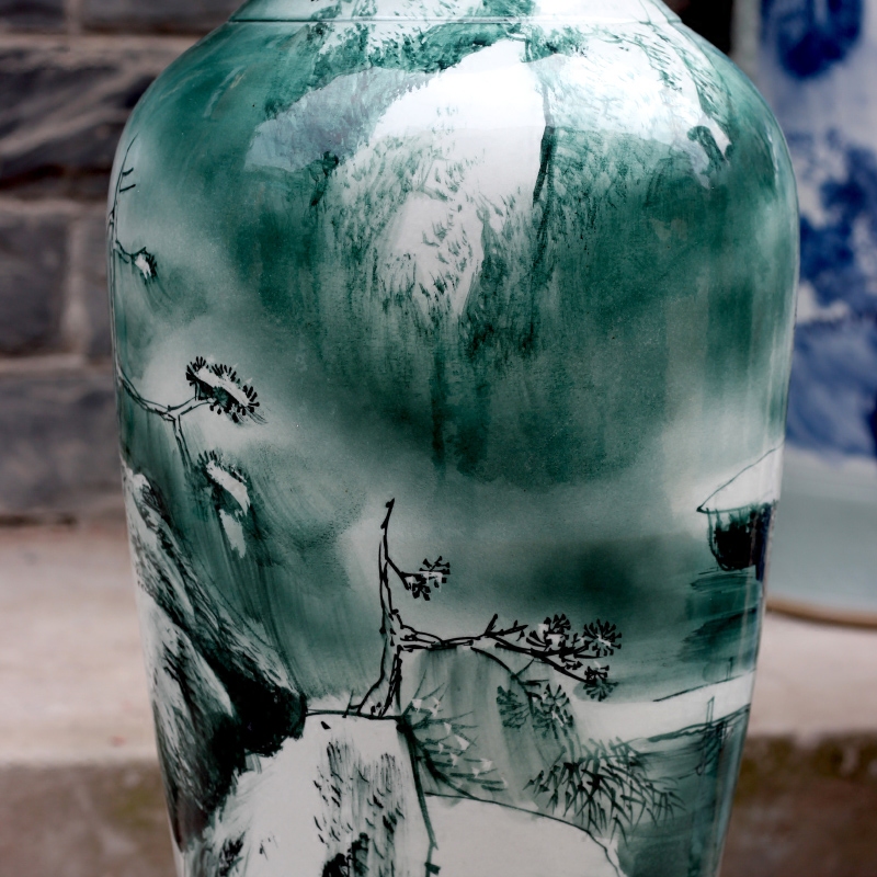 Jingdezhen hand - made the sitting room of modern Chinese landscape painting of large vase household ceramics furnishing articles hotel decoration