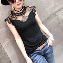 Spring and summer new sexy eyelash lace vest threaded cotton stitching sleeveless lace shirt top base shirt