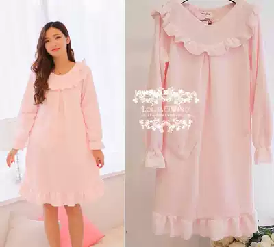 Flannel pajamas long sleeve autumn and winter long version sexy autumn sweet cute coral velvet nightgown women winter court style