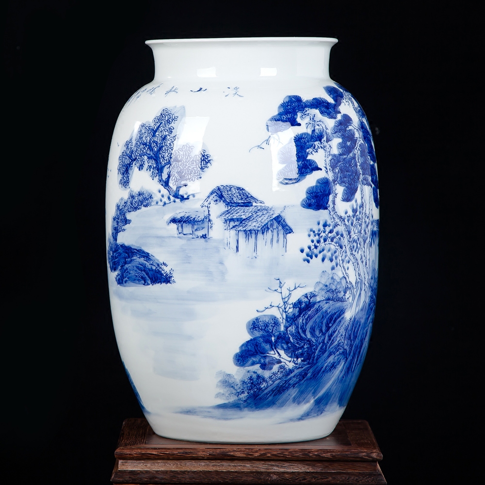 Jingdezhen ceramic vase furnishing articles new Chinese hand - made of blue and white porcelain flower arrangement, the sitting room TV cabinet decoration