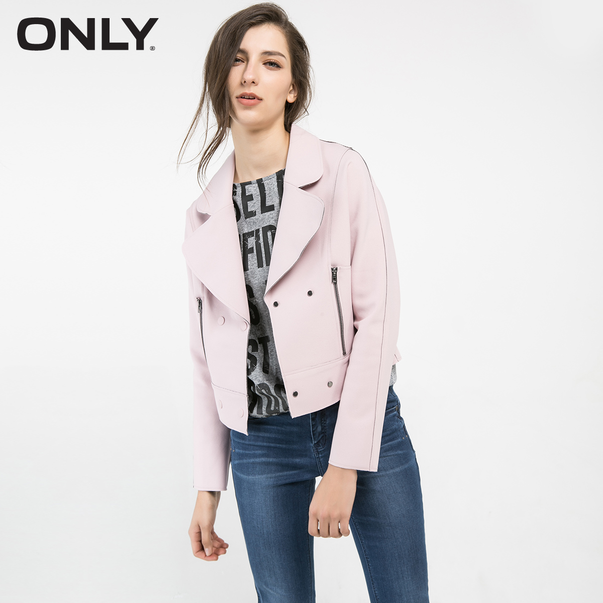 ONLY2016春装新品宽松拉链装饰蝙蝠袖双排扣风衣女T|116136029